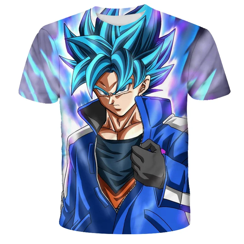 Camiseta de Dragon Ball 3D para hombre y niño, camisa informal de manga corta con cuello redondo, Goku, Vegeta, 2024