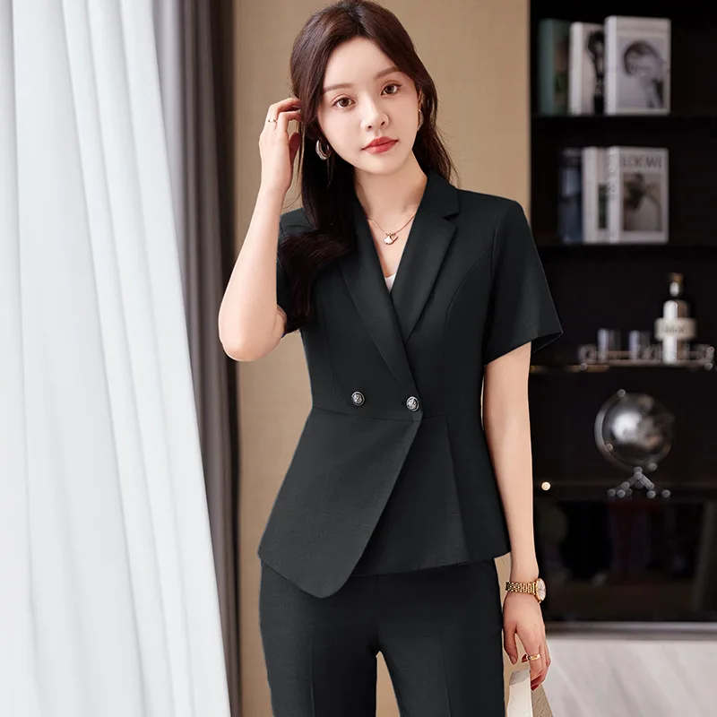 Stewardess Business Suit Women's Summer Short-Sleeved Hotel Reception2024Formal Wear Gray Suit Dress Work Clothes