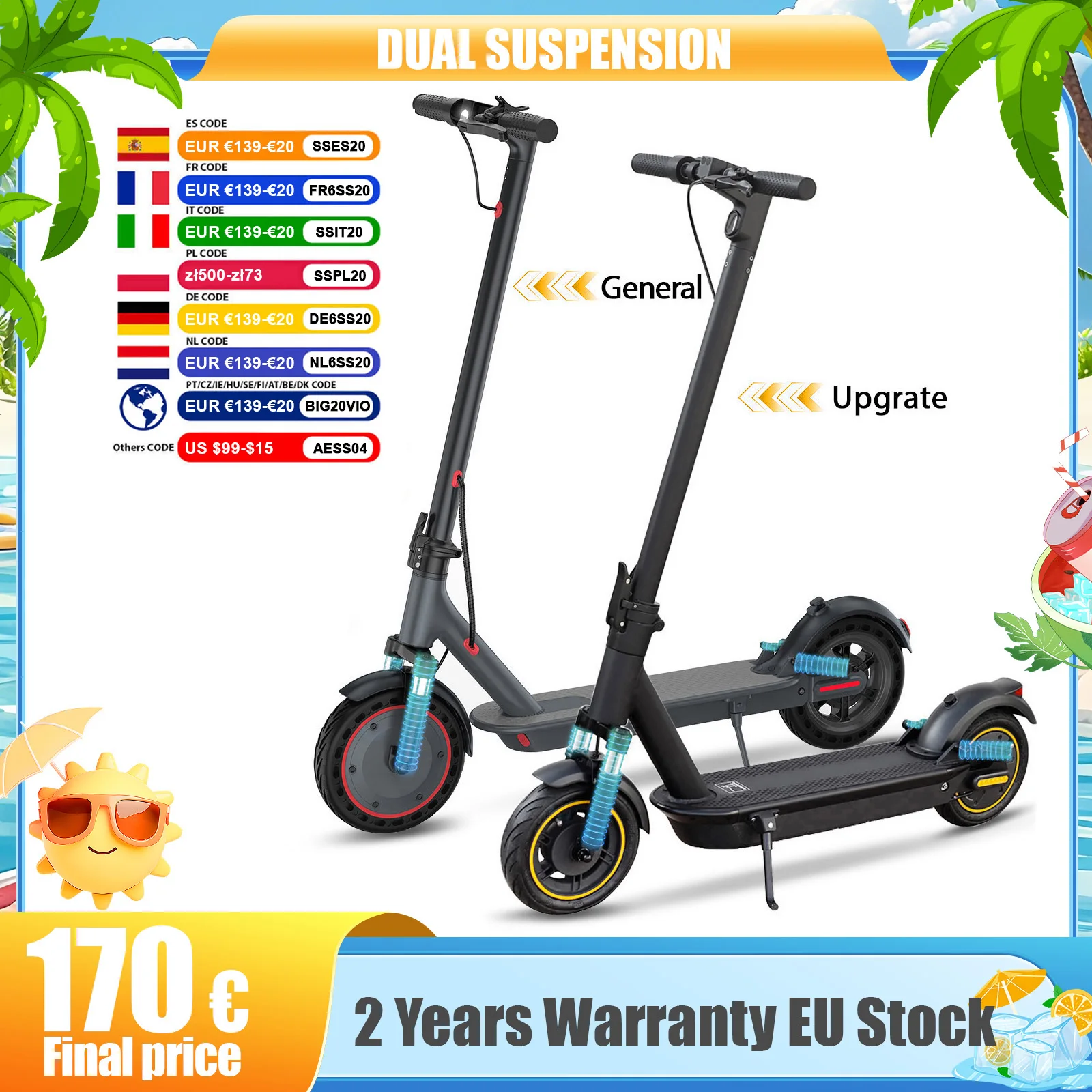Trottinette électrique haut de gamme avec double suspension, pneus anti-explosion de 10 pouces, application intelligente, pliable