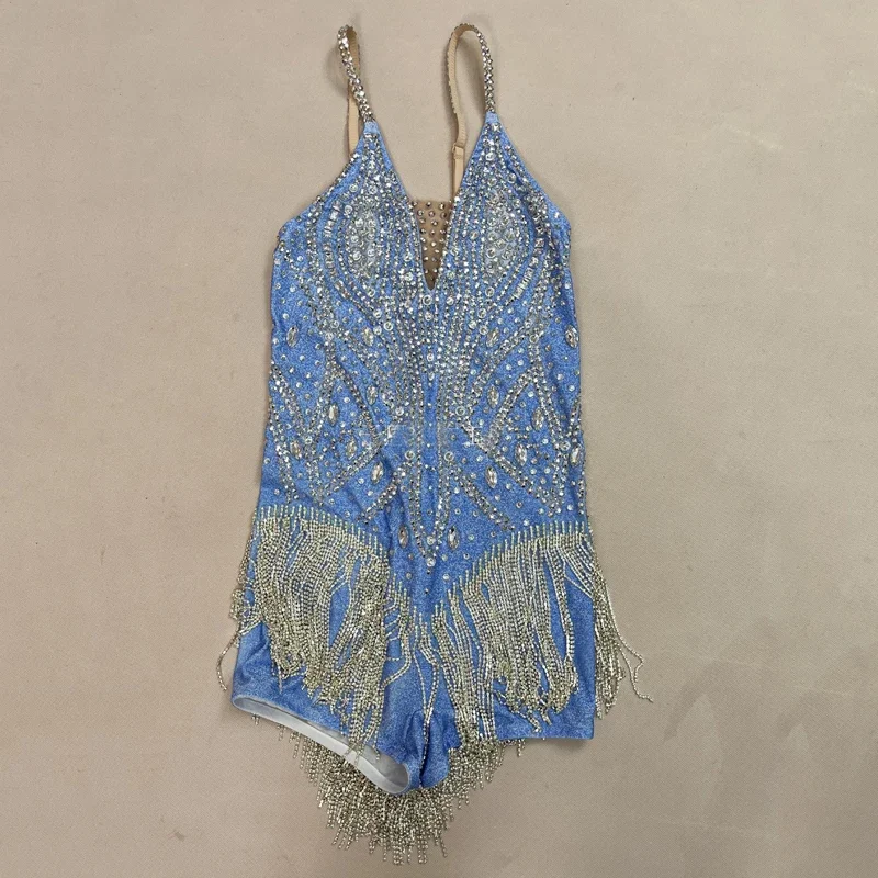 Show Girl Outfit   Fashion Women Singer Stage Catwalk Outfit Full Rhinestones Fringed Bodysuit Bar DJ Stage Festival Clothes Jaz