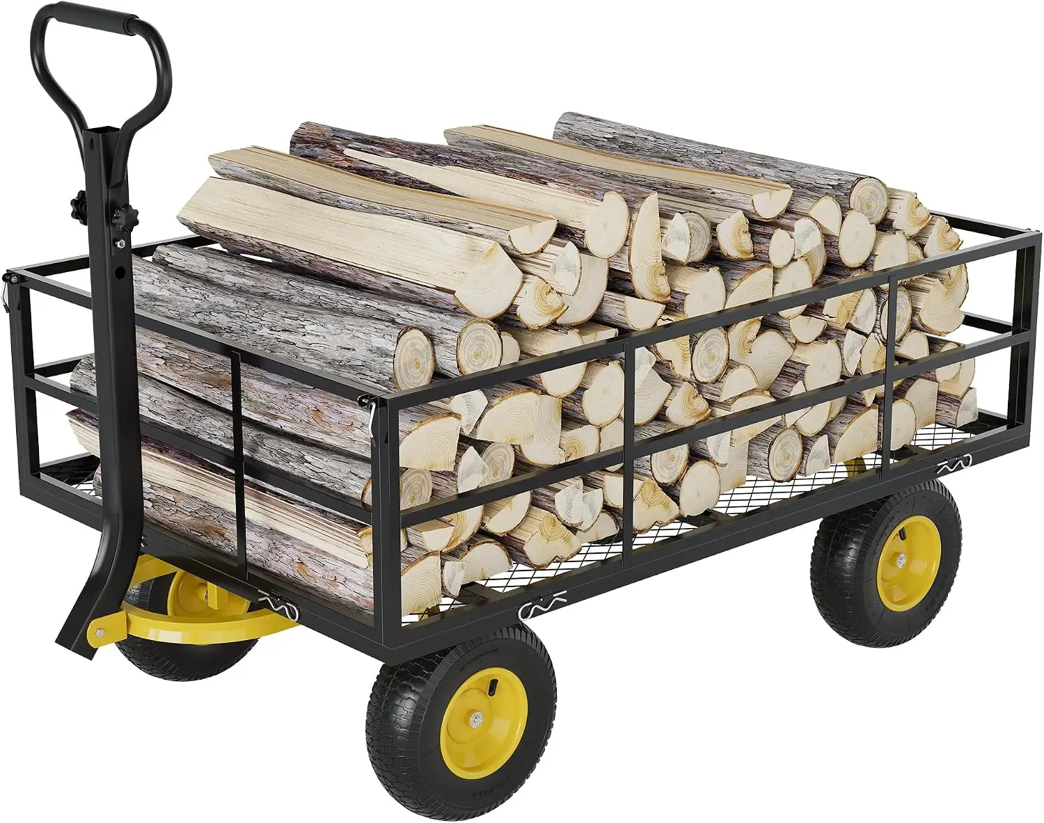 3-in-1 Heavy-Duty Steel Garden Cart, 1200 Lbs Garden Wagon, with 13 Inch All-Terrain Tires and Removable Mesh Side Panels, 180°