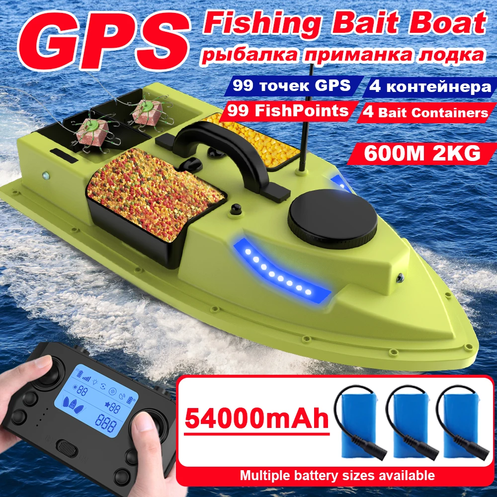 

54000mAh 600m GPS Fishing Bait Boat with 4 Bait Containers Dual Motor 2KG Load Support Automatic Cruise/Return/Route Correction