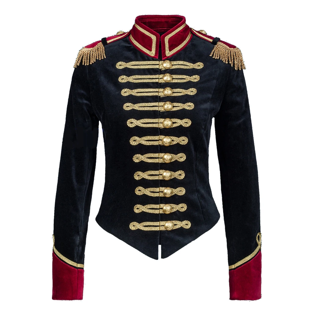 Women Military Gothic Black Hussar Cosplay Officer Jacket Light Horseman Costume Clack Coat Halloween Navy Military Costumes