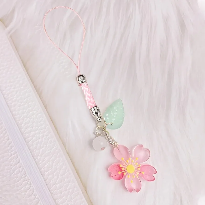 Super Cute Sakura Flowers Charms For IPhone/Samsung/Huawei Mobile Phone Case Keychain Car Key Chains Headset Cover Hanging Rope
