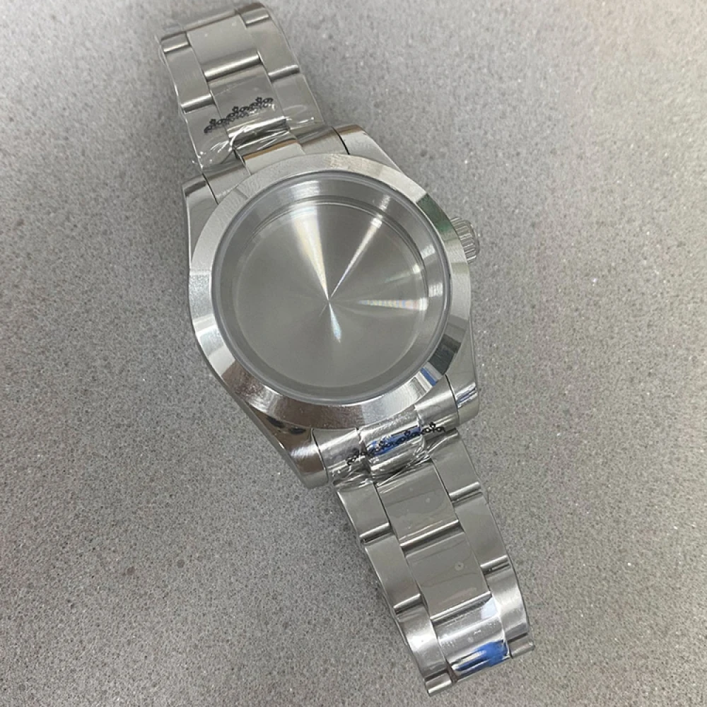 39mm Oyster Perpetual Watch Case Sapphire Glass Stainless Steel Case Strap Set for NH35 NH36 Movements