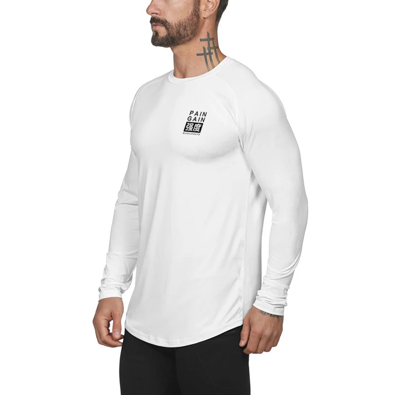 Brand Gym Bodybuilding Muscle Autumn Clothing Men\'s Fitness Sport Long Sleeve T-Shirt Mesh Quick Dry Slim Fit Breathable Shirt