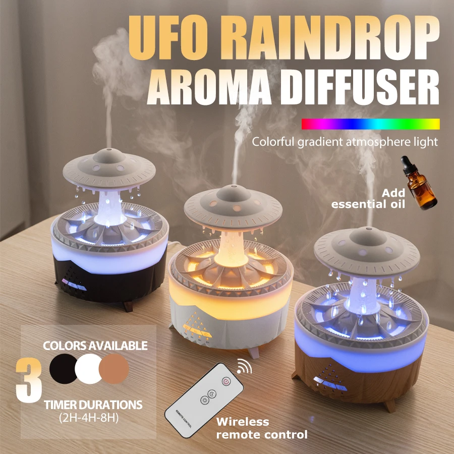 2026 New Raindrop Aroma Humidifier, 7 Color Ambient Light, Essential Oil Diffuser, Quiet Operation, 3 Timers, for Bedroom Office