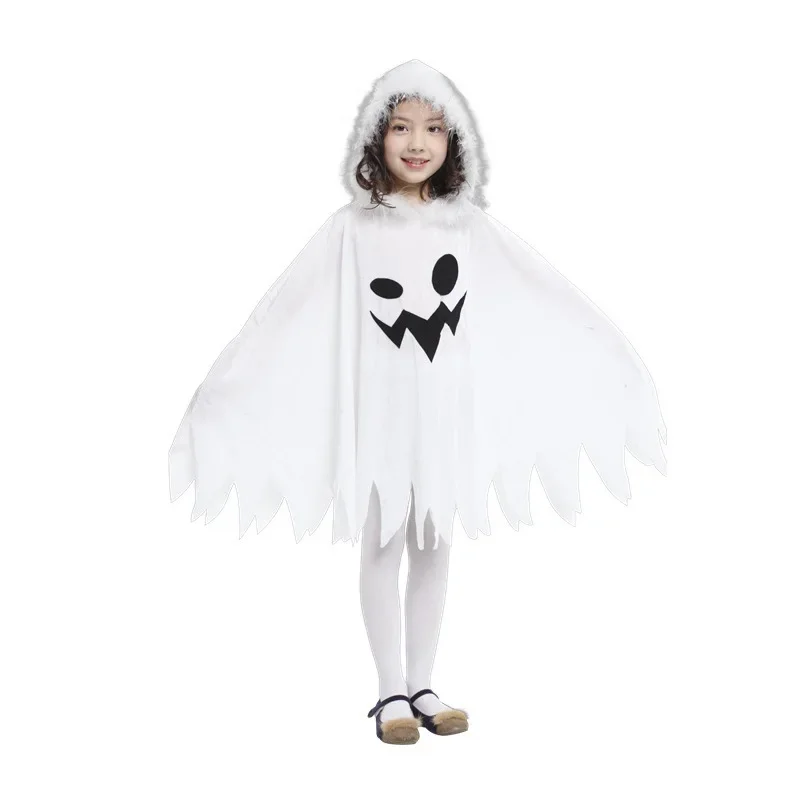 Halloween Child Boy Girl Cute White Ghost Cloak Demon Glow In The Dark Cape Cosplay Costume Kids Dress Performance Theme Party