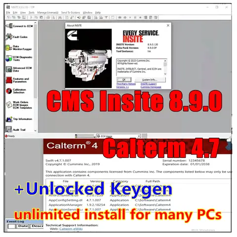 Newest Calterm 4.7 + Cummins Insite 8.9 PRO with Keygen Engine Diagnostic Software Fault Code Engine Diagnostic Test Adjustment