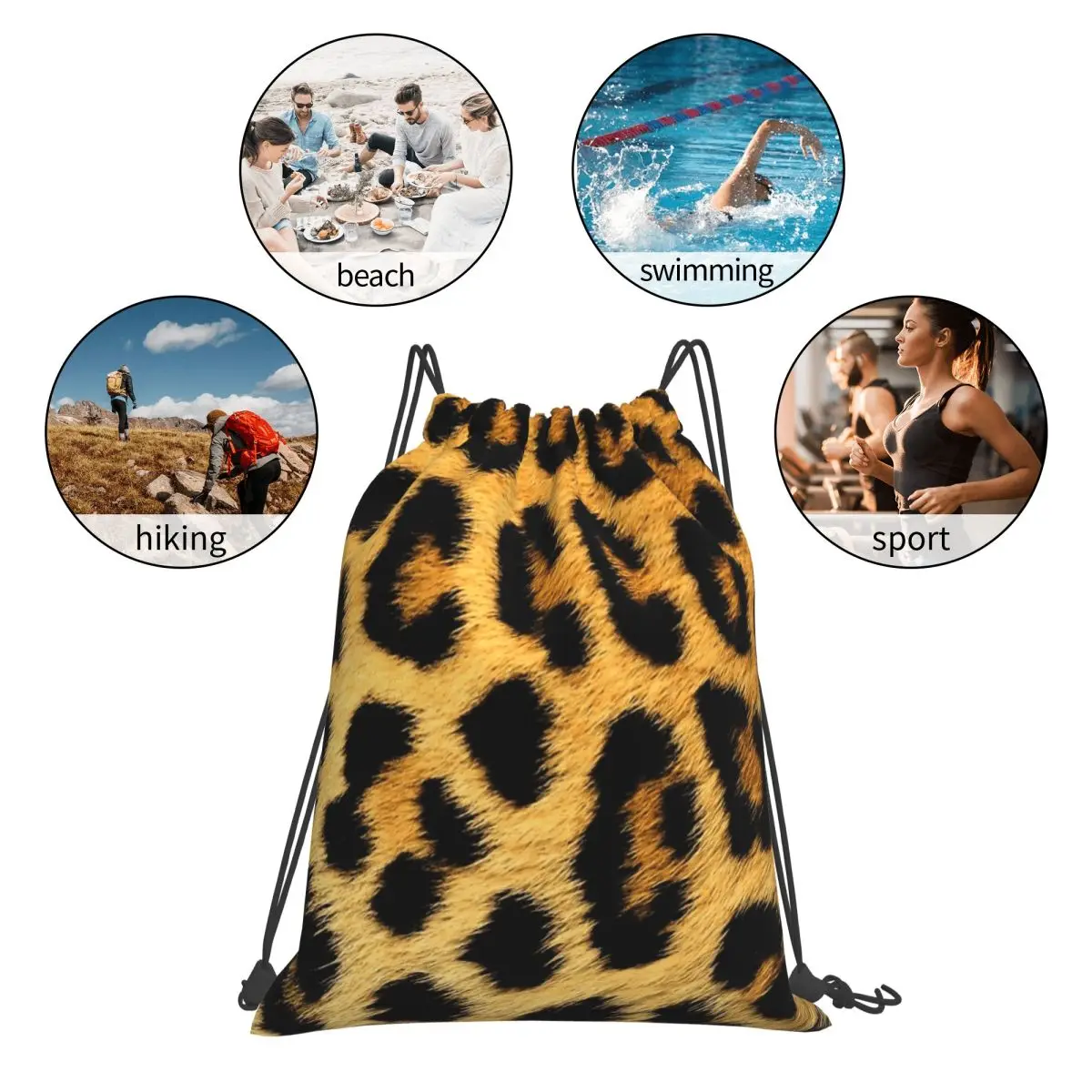Leopard Print Backpacks Casual Drawstring Bundle Pocket Sundries Bag Book Bags For Travel School