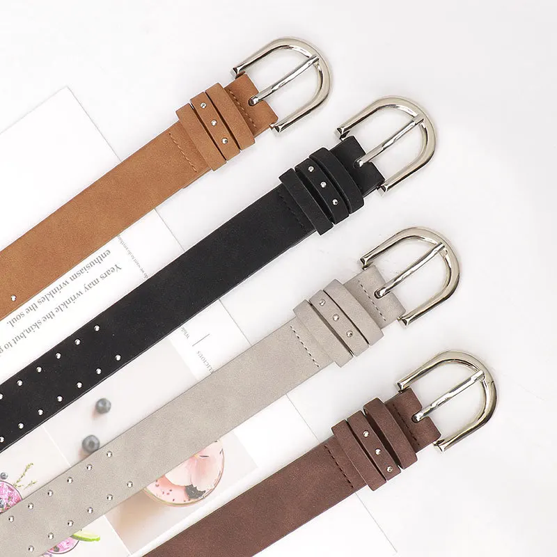 Soft PU Leather Studded Belt Women Alloy Pin Buckle Adjustable Waistband for Cargo Pants Jackets Casual Commuting