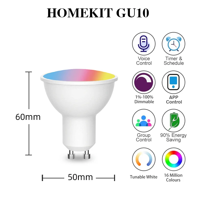 MFI Certified Scan Home Kit QR Connect WiFi Smart LED Spotlight RGB dimmerabile 5W Light Apple Siri Alexa Google Voice Control