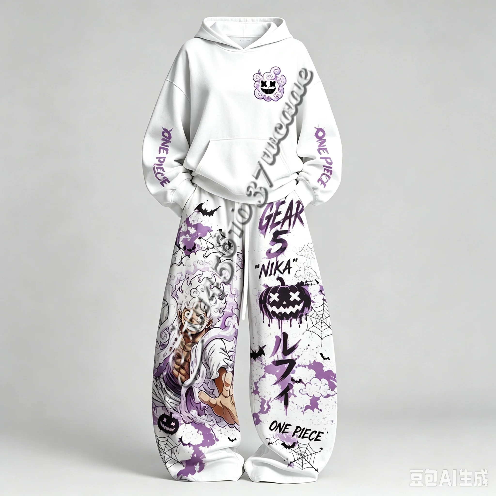 Anime One Piece Unisex Autumn Winter Halloween  Series Streetwear  Hoodie and Wide Leg Pants Oversize Sweat Suit FamilyMatching