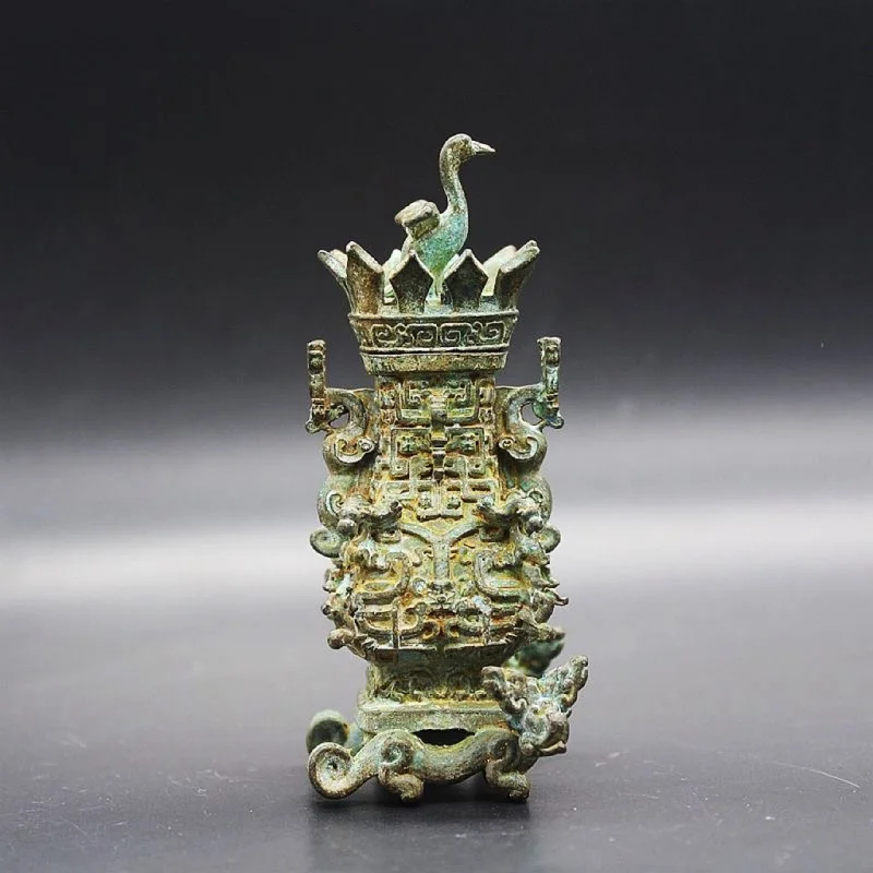 

Nostalgic Bronze Lotus Crane Square Pot Model Ornament Spring and Autumn Wine Set Living Room Wine Cabinet Craft Collection