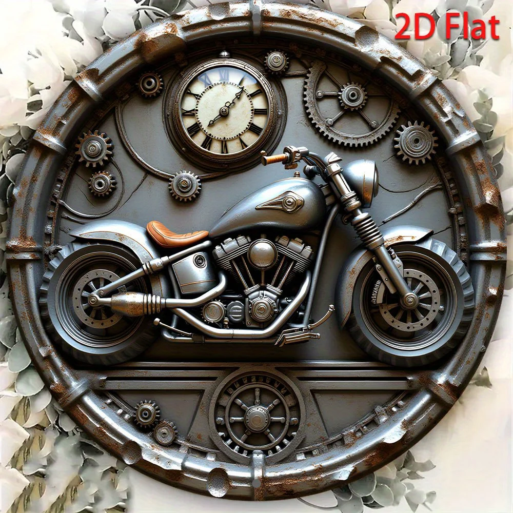 Vintage Motorrad-Ausrüstung Wanduhr 8 Zoll Industrielle Eisenmetall-Uhr Geräuschlos Dekoration für Garage Bar Café