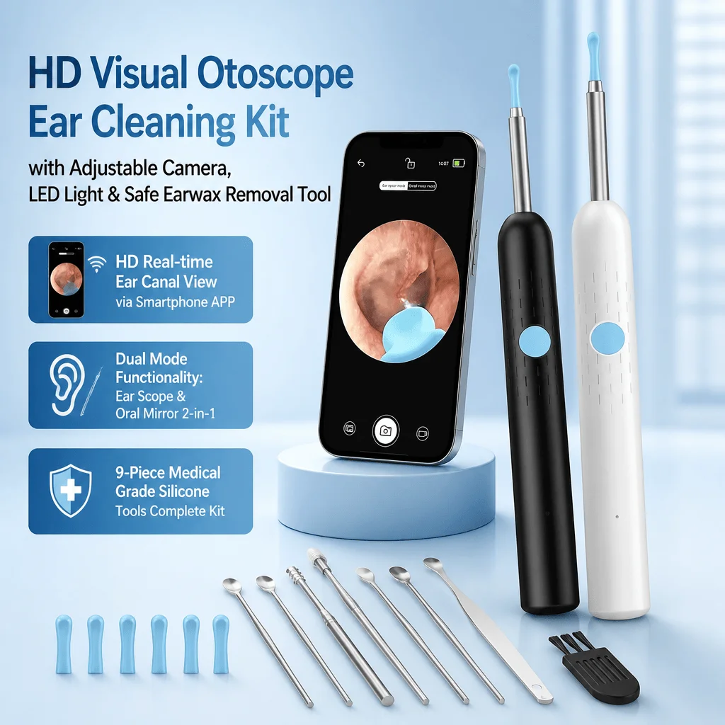 Visual Ear Cleaner Otoscope Camera Ear Wax Removal Kit Wifi Scope HD Digital Endoscope Anti-Shake Gyroscope Silicone Tools
