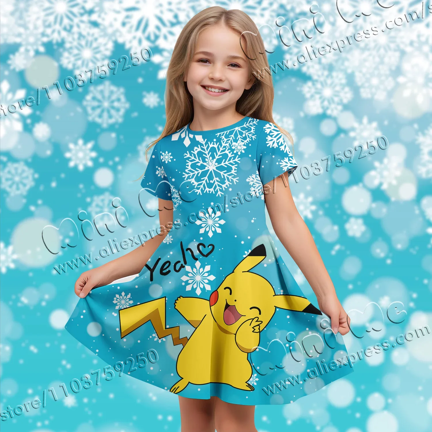 

MINISO Authorized Sequins 3d Printing Frozen Pikachu Girls Elegant Dresses Girl Clothes Summer Dress Holiday Dress 2025 Children