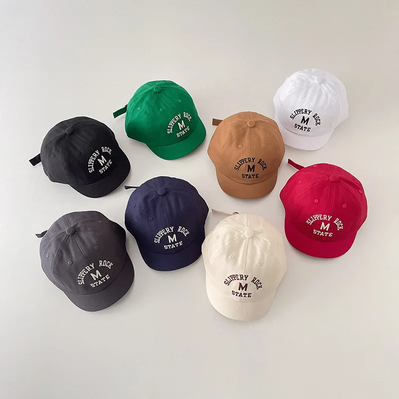Korean Letter Embroidered Baby Cap Summer Toddler Boys Girls Cotton Baseball Caps Solid Color Kids Adjustable Peaked Hat view 2