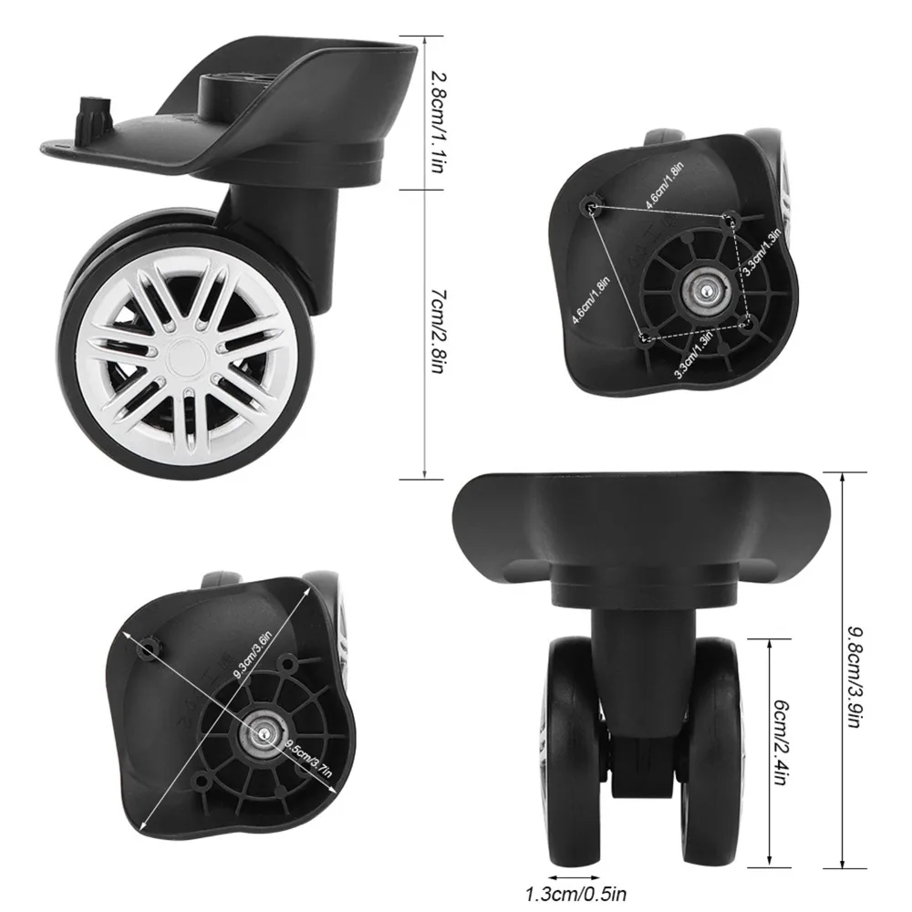 1 Pair Durable Mute Luggage Wheels Double Row Black Suitcase Wheels 360° Rotation Luggage Caster Wheels Suitcase Repair