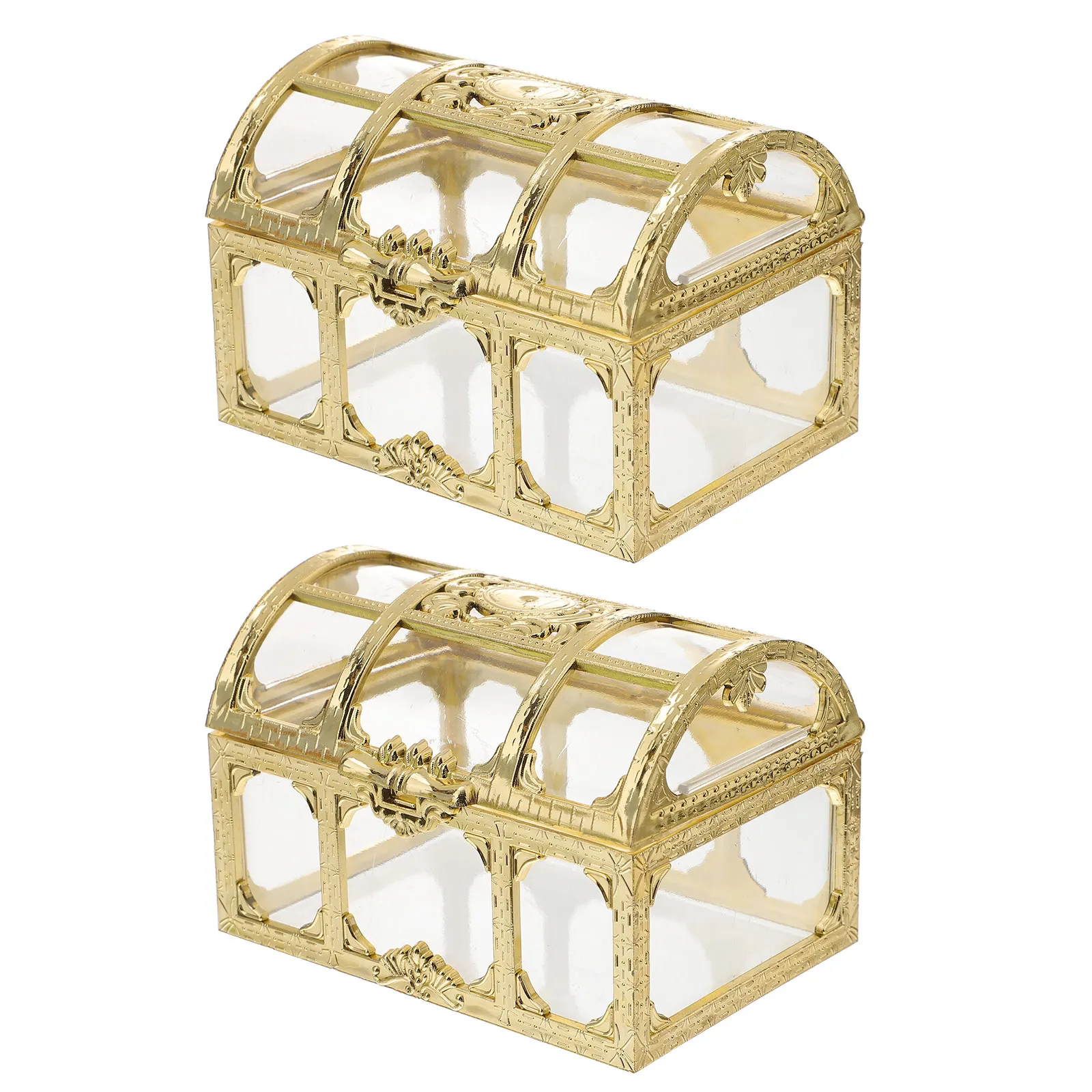 

2Pcs Classy Transparent Plastic Treasure Box Crystal Jewelry Storage Chest for Wedding Keepsake Gift Pirate Theme Organizer
