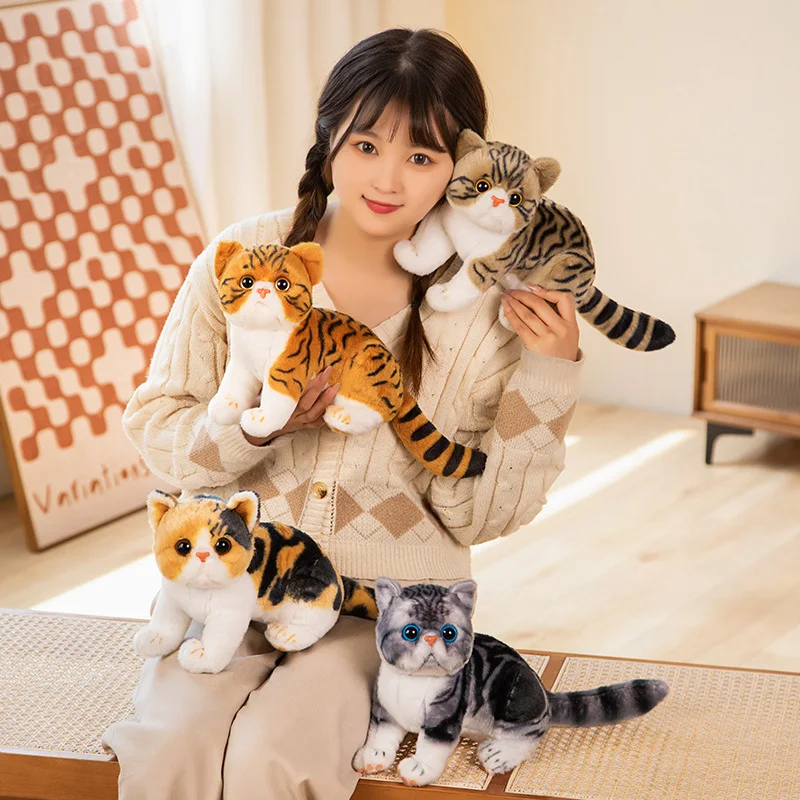 Big Face Garfield Cat Doll Simulated Animal Plushie Stuffed Like Real Striped Three Colors Plush Little Kitten Peluche Kids Gift