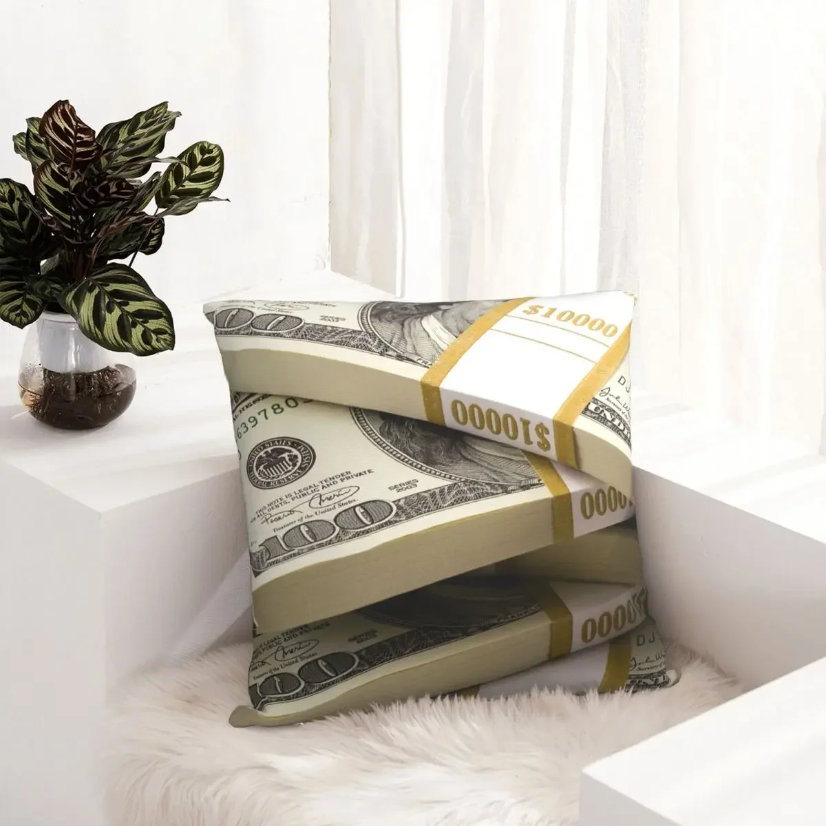 100 Dollars Banknotes Pillowcase Printed Polyester Cushion Cover Decor Throw Pillow Case Cover Home Square 40*40cm