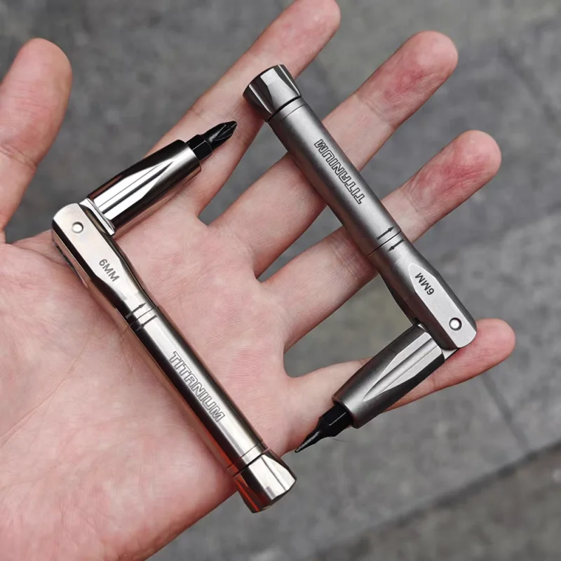 EDC Titanium Alloy Folding Palm Screwdriver with 6mm Hex Bits, Bearing Spinner, Multi-Angle