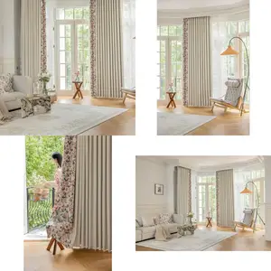 Room Darkening Chenille Brown Patchwork Flower Printed Grommet Curtains, 52x54 Inches, Living Room Blackout Panels with Flower P