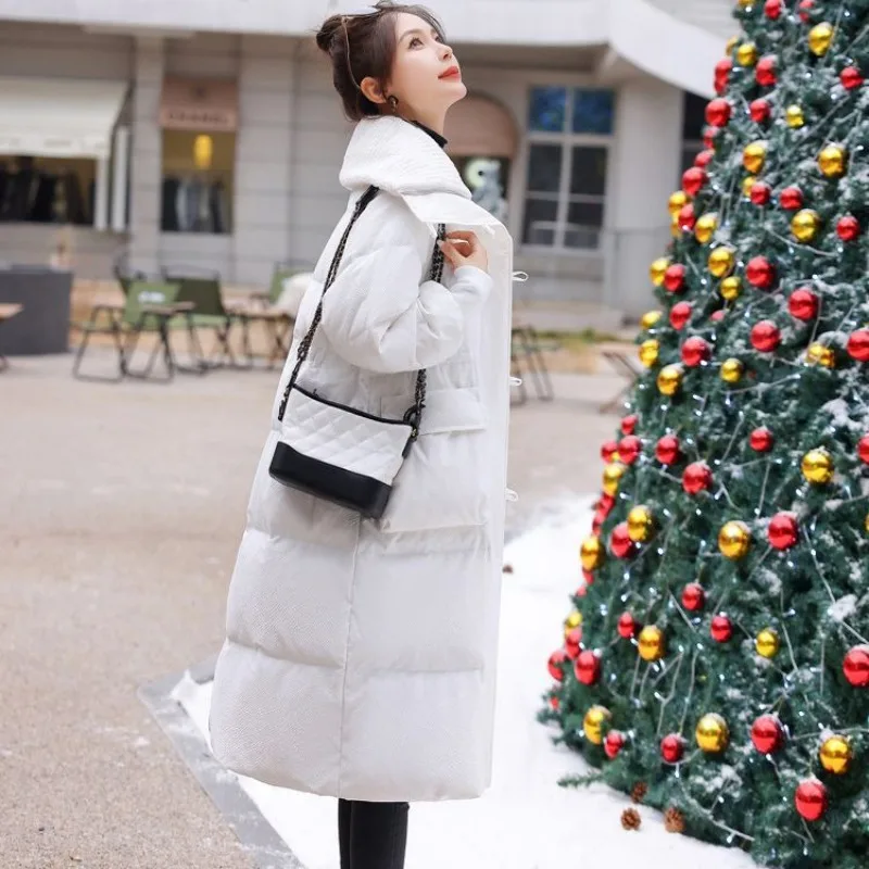 Oversize Winter Parkas Women Coat 2023 Korean Fashion Long Sleeve Hooded Jacket Belt Pockets Thickened Warmer Outerwear