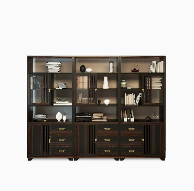 Golden sandalwood bookcase all solid wood multi-layer storage cabinets wall lockers study office display cabinets.