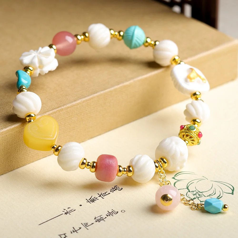 Antler Root Pendant Bracelet: Southern Red Agate, Magnesite Turquoise & Multi-Gem New Chinese Style Beaded Gift Bracelet