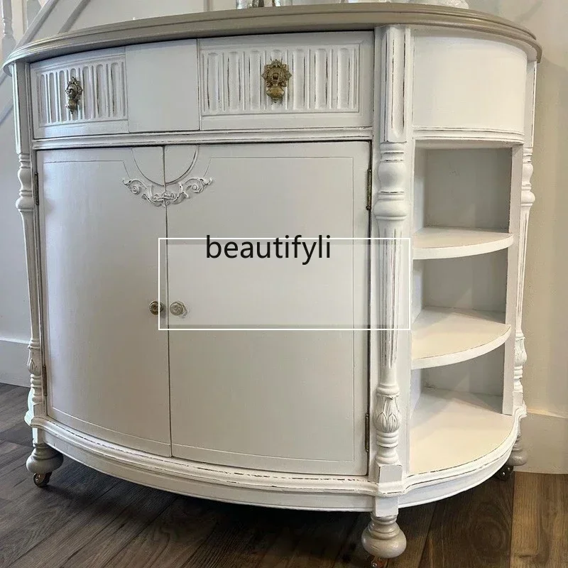 

07American solid wood foyer entrance cabinet wall decorative cabinet retro old dining side cabinet