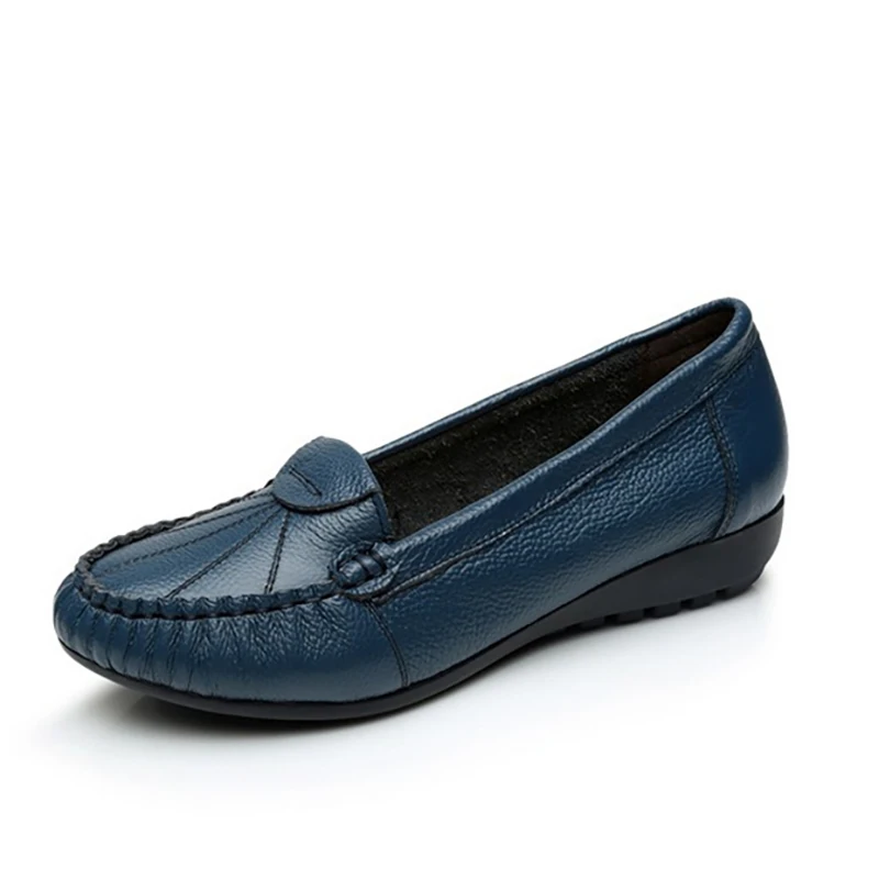 TRAF zapatos planos de piel sintética azul marino para mujer, sandalias de punta cerrada con cabeza redonda de primavera, zapatos elegantes Vintage de oficina para mujer