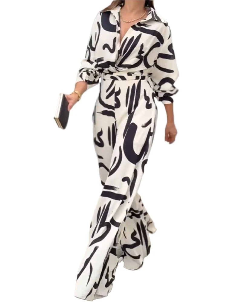 

Fashion Printed Elegant High Waisted Printed Women's Jumpsuit Women's Autumn Long Sleeved Loose Jumpsuit Pants Long Pants