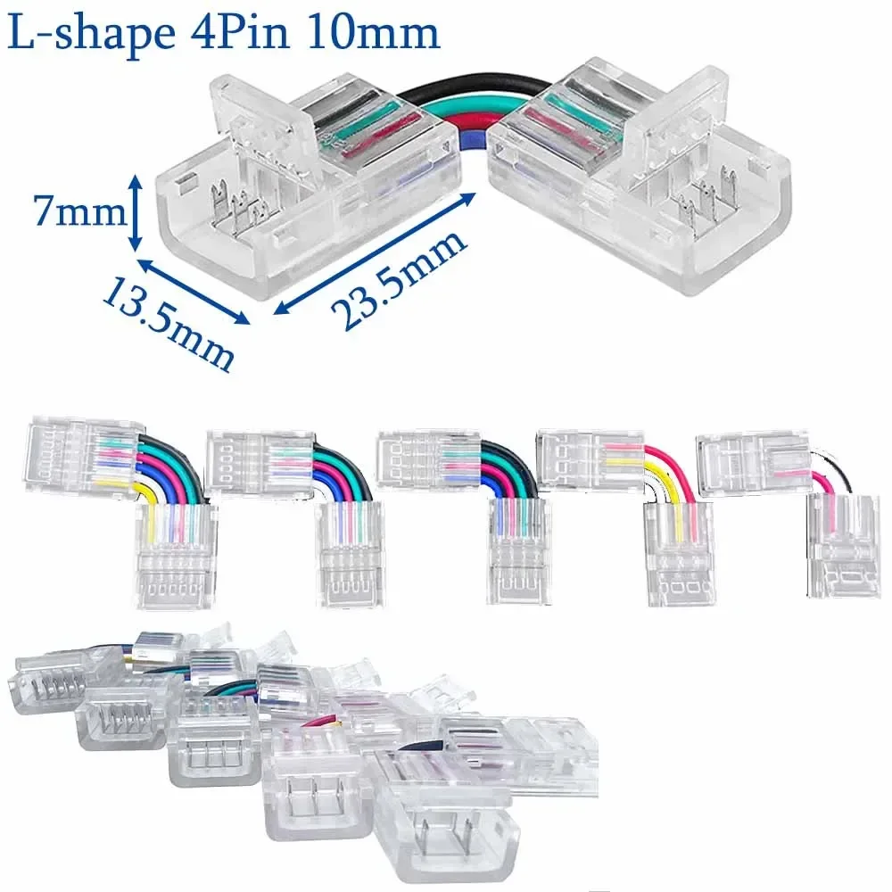 5/10/20PCS L Shape Adjustable Connectors 2/3/4/5/6Pin Solderless Adapter 8mm10mm for 3528 5050 5630 RGB CCT RGBW LED Strip Light