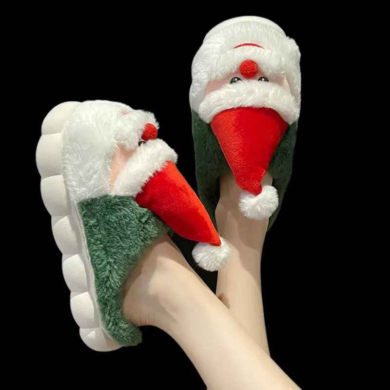 

Women winters christmas slippers lovely Santa Claus eva cloud shoes 2024 new fluffy 3D christmas hat women's home slippers