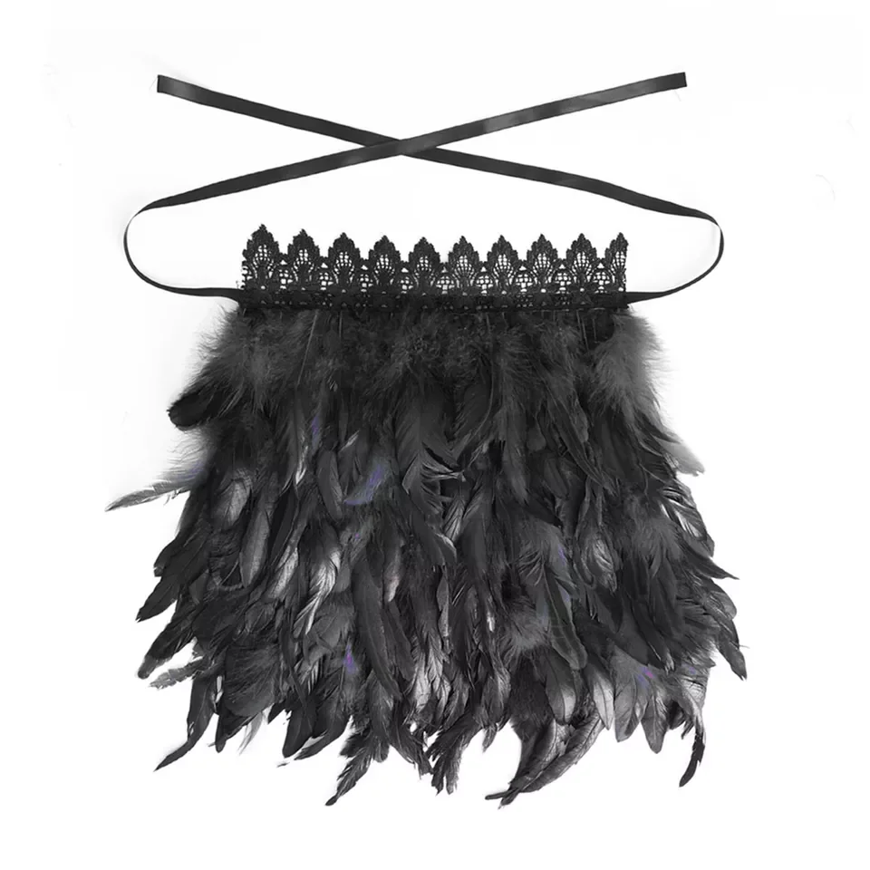 เสื้อคลุมผ้าลูกไม้สไตล์โกธิคประดับขนนก พร้อมเข็มขัด สำหรับงานฮาโลวีน งานแสดง ชุดเต้นรำพื้นเมือง แฟชั่นผู้หญิง