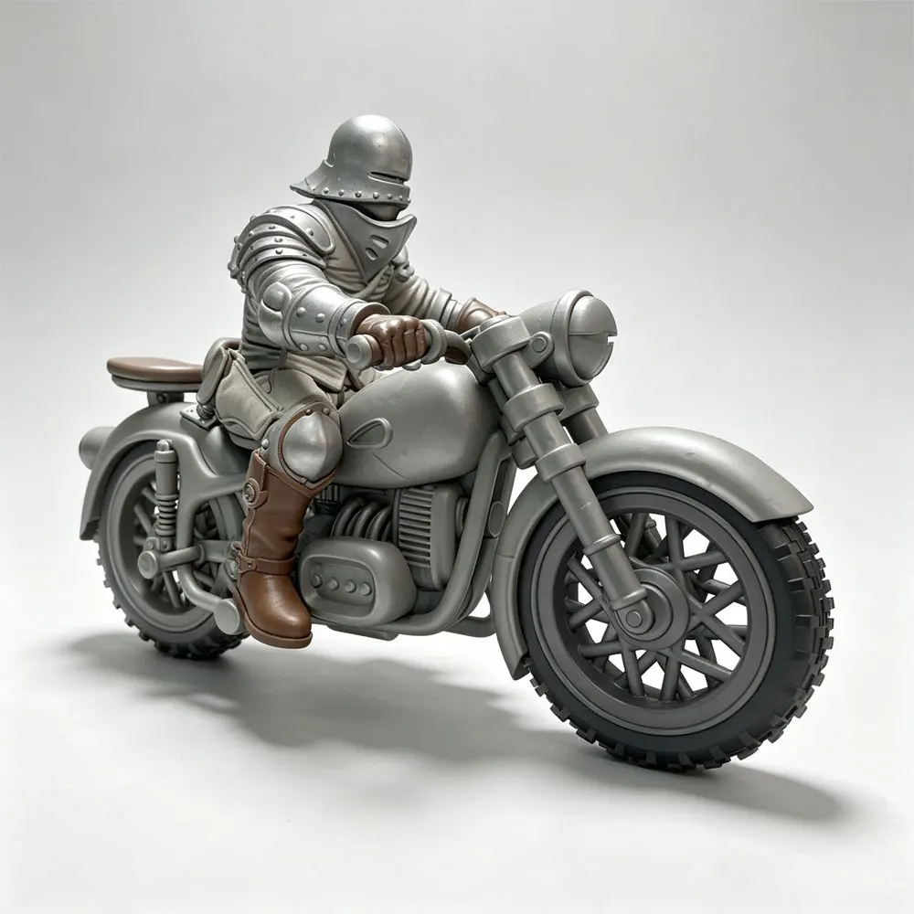 1/24/6 Fantasy heavy armored knight, riding and cruising motorcycle posture resin model kit, 3D printed gray statue, not colored