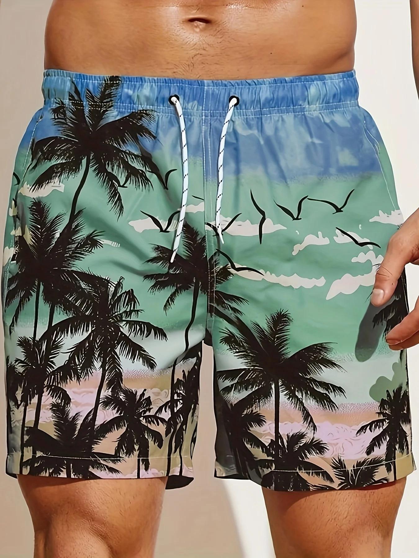 Herren Lose Strandshorts mit Kordelzug Schnelltrocknende Kokospalmen-Shorts für Sommer Damen Herren 3D-Druck Lässige Übergroße Sportshorts – Detail 9
