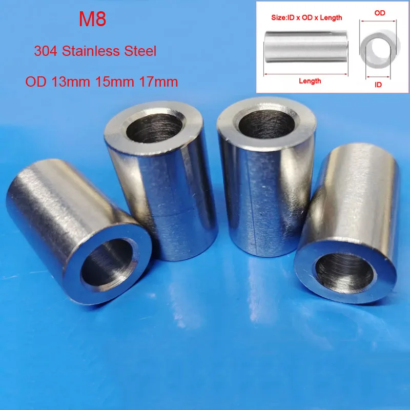 1-5pcs M8 304 Stainless Steel Bushing Washer Metal Gasket Round Hollow Unthreaded Standoff Spacer Sleeve OD 13mm 15mm 17mm