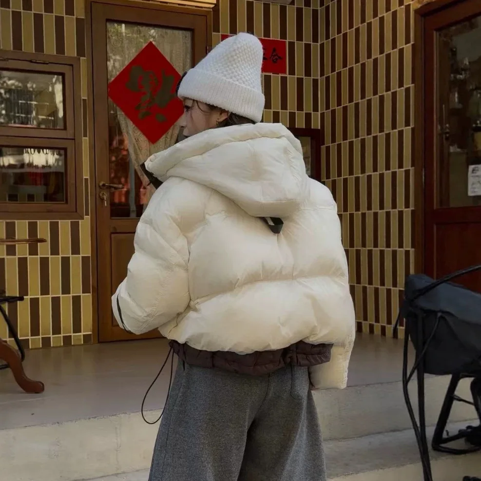 Winter Double Zipper Warm Thick Parker Jacket Female Puff Fluffy Short Hooded Down Jacket Women White Duck Down Quilted Outwears