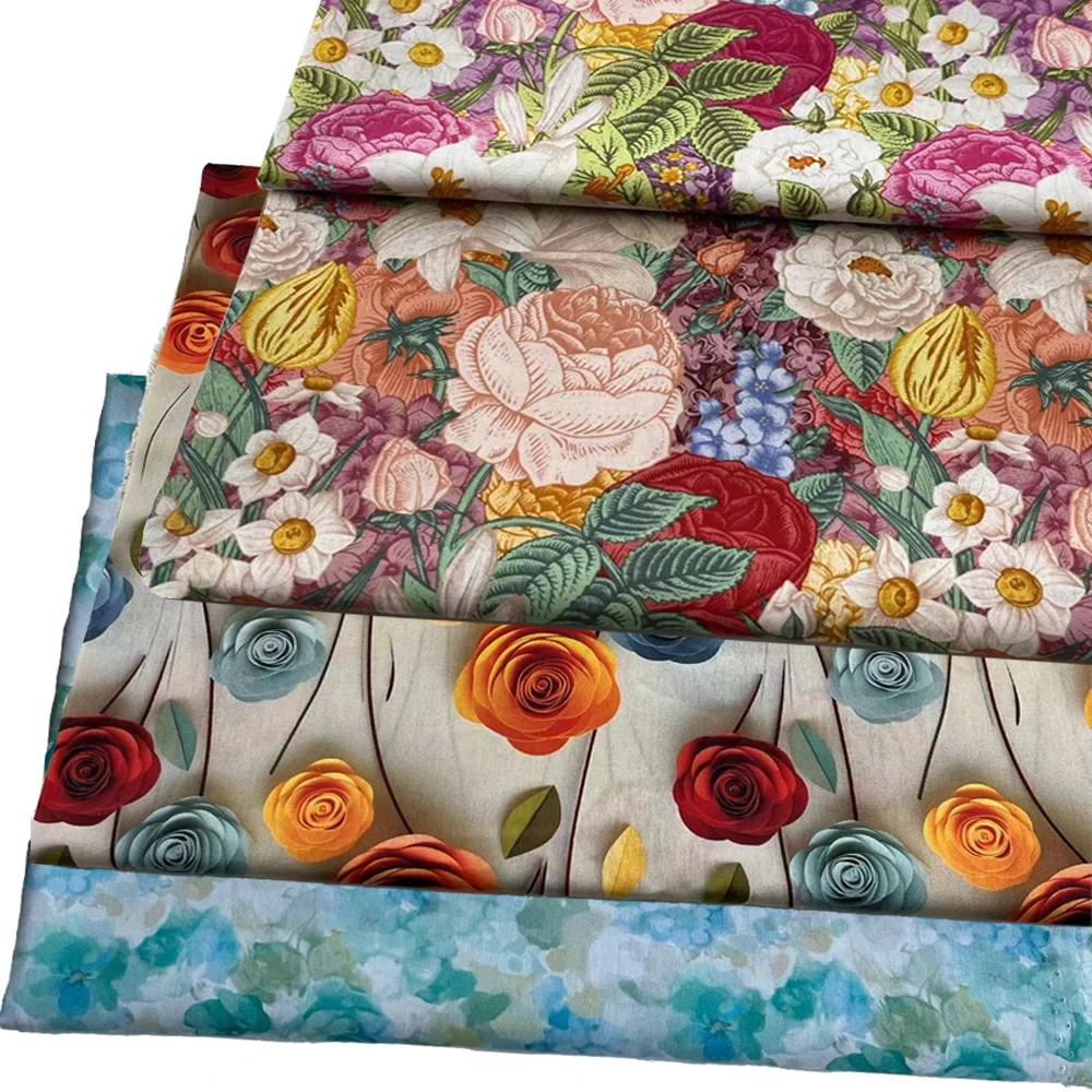 Teramila Cotton Digital Print Fabric Showy Rose Pattern for Kids' Clothing Women's Dresses And Loungewear  Textile 0.5 Meter