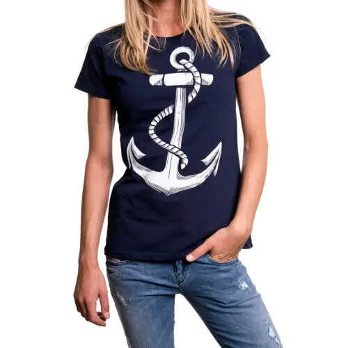 Anker Damen Top T-Shirt Tattoo Hamburg Love dunkelblau Anchor Fashion Shirts SML