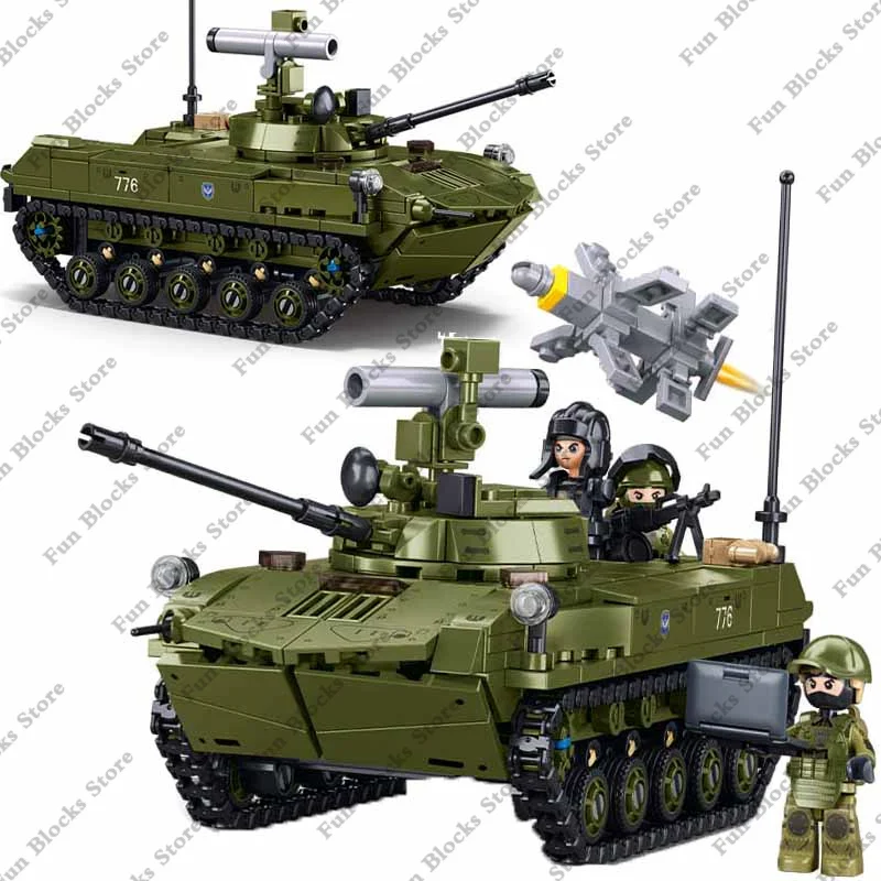 Military BMD-2S Fighting Tank Building Blocks Set Soldier  Figures Bricks Classic Model Battle Vehicle Kids Boy Sluban Toys Gift