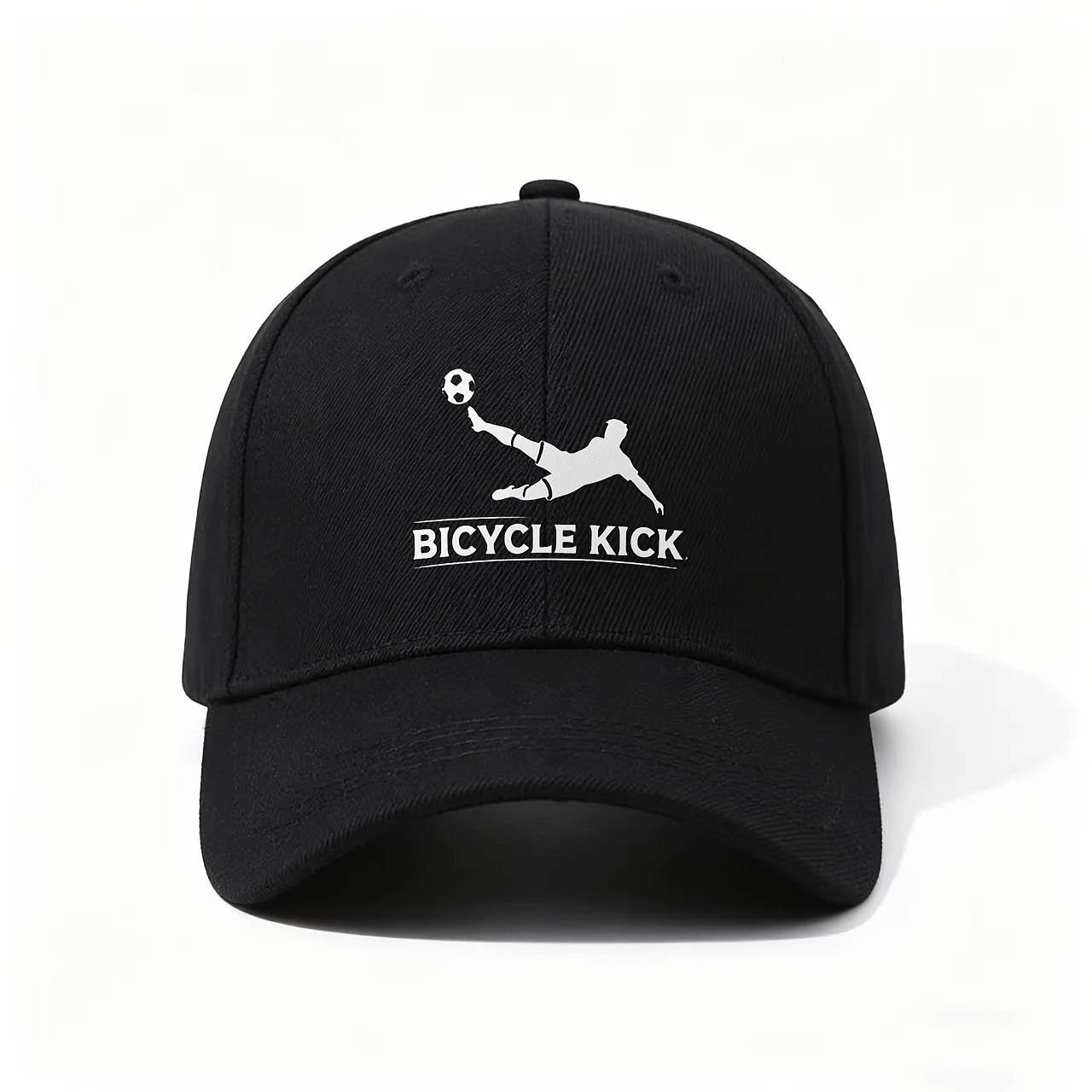 Baseball Cap, Showcasing a Soccer Bicycle Kick Silhouette with the Text BICYCLE KICK, Lightweight and Comfortable, Great for Foo