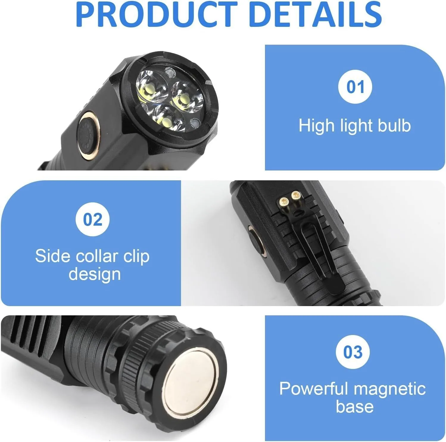 1/2pcs Mini Handheld Torch Flashlight USB Rechargeable LED Light Waterproof with Cap Clip for Outdoor Hiking Camping