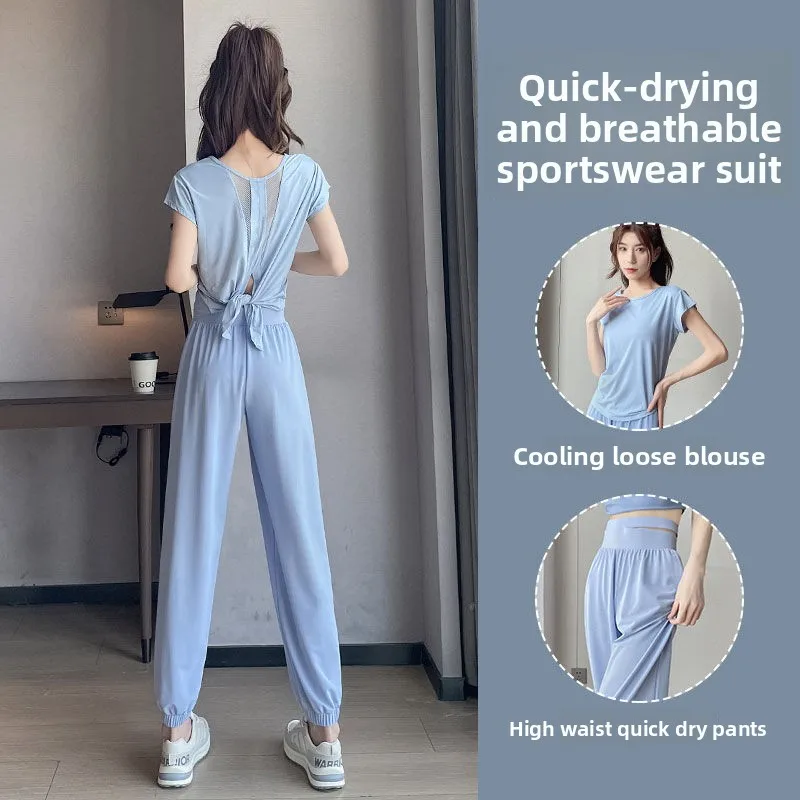 

Женский комплект спортивной одежды для фитнеса, лето 2023, новая одежда для йоги, повседневная спортивная одежда Qui Dry, футболка для альпинизма, утренний бег