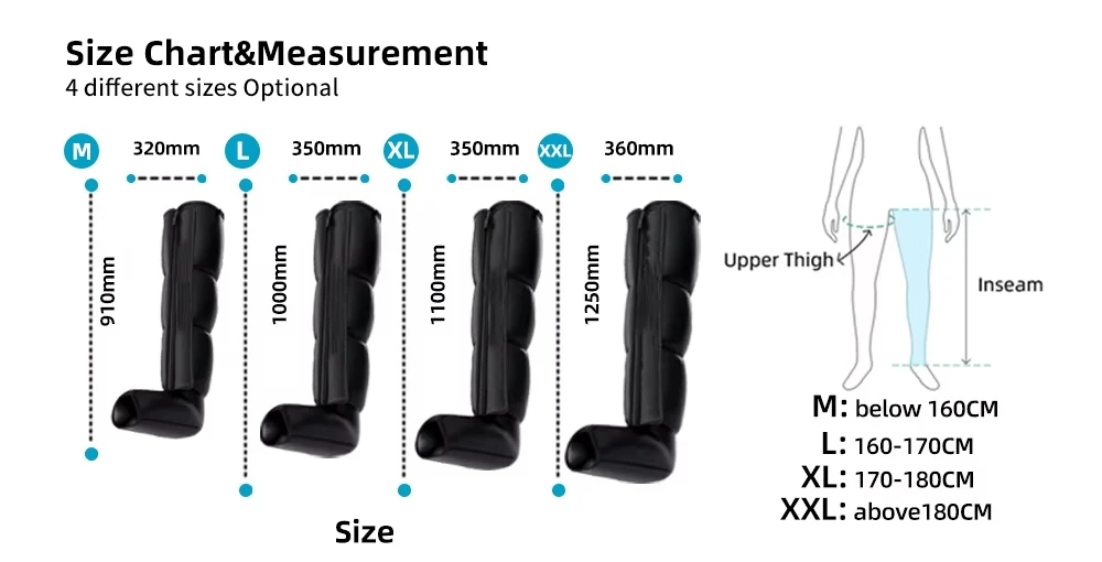 Electric Rechargeable Recovery Boots Sports Air Compression Massage Relief Muscle Soreness and Pain Leg Massager for Circulation