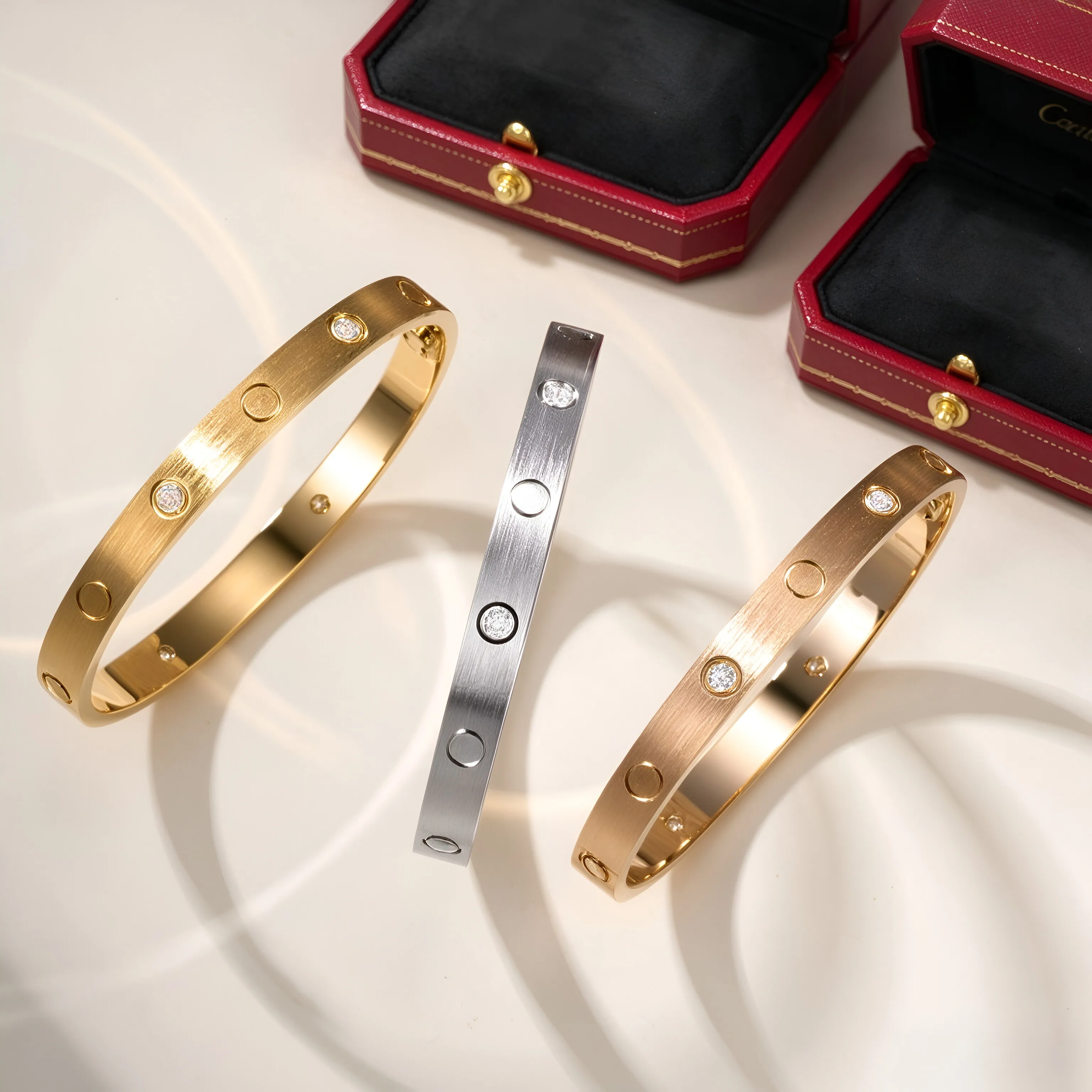 Waterproof Brushed Gold Rose Silver Double Open Cuff Bracelet, Suitable for Couples Unisex Style Trendy Bracelet Jewelry Gift