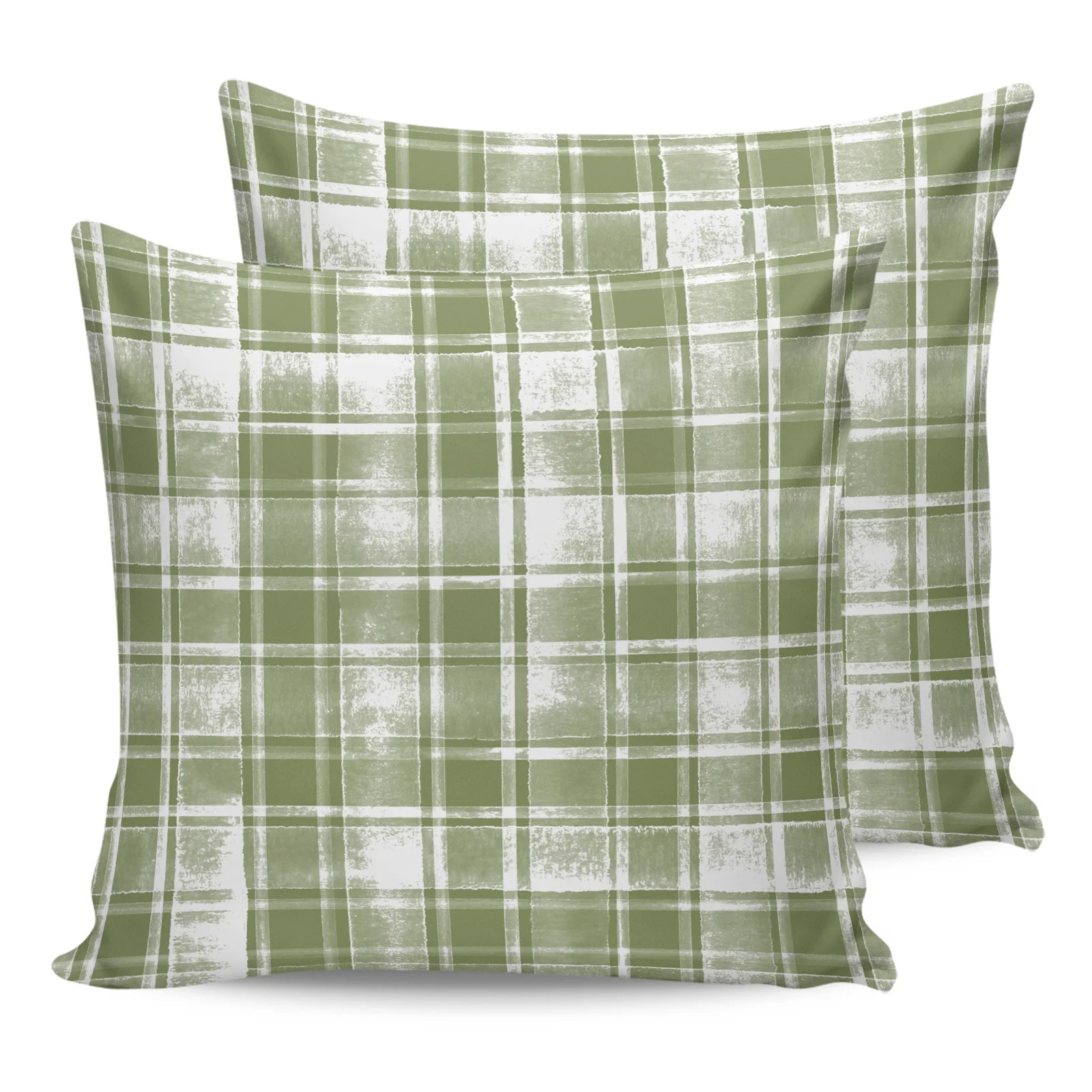 Sage Green Watercolor Mottled Checkered Plaid 2/4PCS Outdoor Garden Waterproof Cushion Cover Home Decor 45/50/60cm Pillow Case